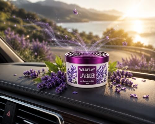 Image of Wildplay Lavender Car Gel Freshener 80g - Long Lasting Lavender Fragrance, Spill Proof Gel Air Freshener, Odor Eliminator, Dashboard Perfume for Fresh and Pleasant Car Interior