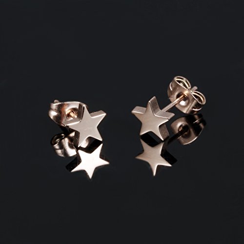 Rose Gold Tone Titanium Steel Lucky Star Stud Earrings For Women #TOP1