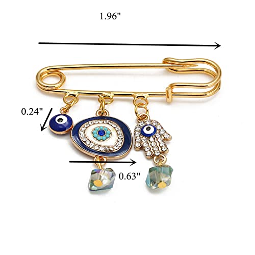 Image of Turkey Evil Eye Rhinestone Charm Blue Lucky Eyeball Hands Brooch Pins Jewelry for Good Luck