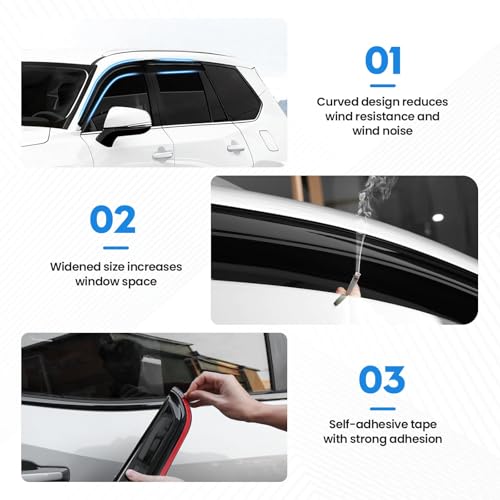 Image of Grand Highlander Rain Guard - Window Visors for Toyota Grand Highlander XLE Limited Platinum MAX Hybrid 2024-2026, Tape-On Side Window Rain Guards, 4PCS, Black, Car Accessories