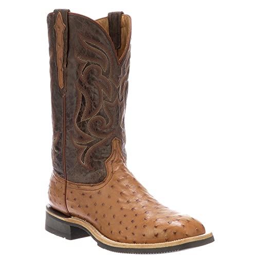 Lucchese Men's Rowdy Ostrich Skin Western Boot Broad Square Toe Cognac 8 D #TOP1