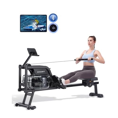 ECHANFIT Magnetic/Water Rowing Machine for Home 6 Level Water Resistance and 32 Mechanical Resistance with Smart Resistance Knob 400LB Max Load with Optional Bluetooth Function
