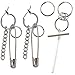 Soul Statement Kpop Korean Style Earring Set: Chain Safety Pin and Dangle Hoop Unisex (2 Pack of Earrings Silver)