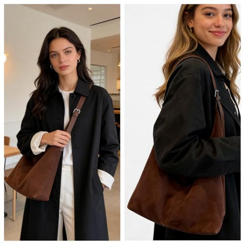 Bolso grande tote de mujer estilo boho en café miniatura 6