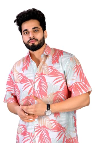 Image of Half Sleeve Relaxed Fit Men's Casual Shirt | Cotton Blend Oversized Shirts for Men Loose fit | Oversized Printed Shirts for Men | Men's Half Sleeve Relaxed Fit Shirt Fashion