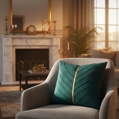 Image of Velvet Throw Pillow Covers 24x24 Pack of 2 Gold Decor Peacock Blue