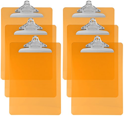 Trade Quest Plastic Clipboard Transparent Color Letter Size Standard Clip (Pack of 6) (Orange)