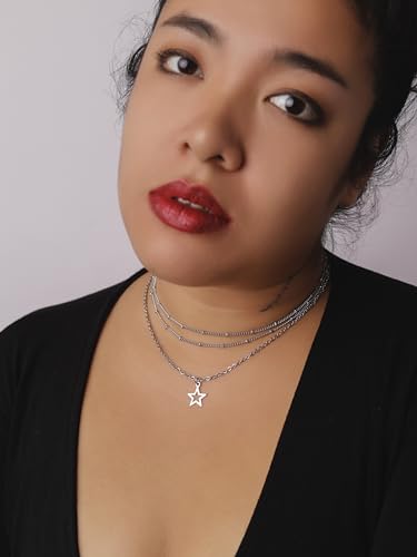Sacina Dainty Layered Silver-tone Star Necklace Y2k, Emo Grunge Necklace, Christmas Jewelry Gift for Women4