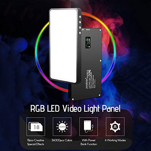Andoer RGB LED Videoleuchte, LED Videolicht Dimmbare 3000K-6500K Kamera Licht mit 4500 mAh Power Bank-Funktion für Live… – Bild 3