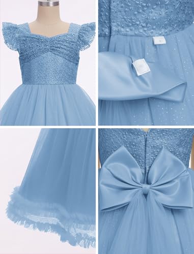 IBAKOM Flower Girl Formal Wedding Maxi Dress Flutter Sleeve Junior Bridesmaid Outfits Tween Pageant Tea Party Ball Gown3