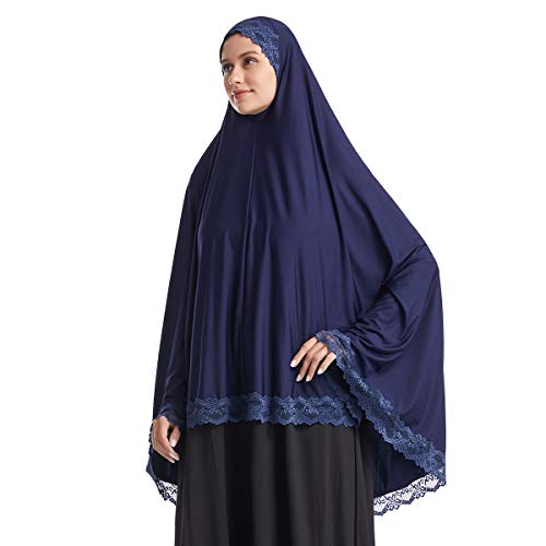 khalat Women's Elegant Hijab Lace Trim Muslim Islamic Ramadan Soft Lightweight Hijab Long Scarf2