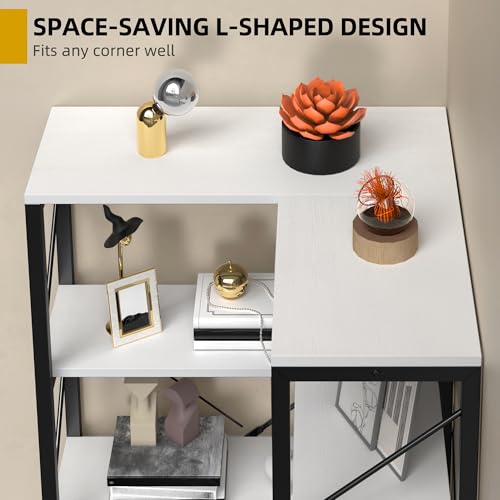 DWVO Corner Bookshelf, 5-Tier L-Shaped Bookshelf Storage Organizer, Tall Corner Bookcase Open Display Freestanding Storage Rack for Living Room, Home Office, White