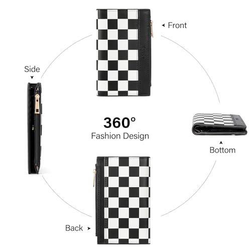 Image of CLUCI Small Wallet for Women PU Leather RFID Blocking Designer Bifold Ladies Card Holder Checkerboard
