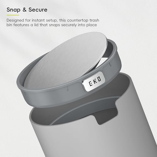 Image of EKO Fandy 0.58 Gal /2.2L Mini Trash Can with Lid, Swing-Top Desktop Trash Can for Bathroom, Countertop, Vanity, Desk or Office, Small Garbage Bin (Grey)