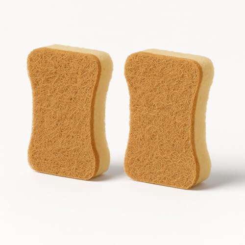 Image of Ampang Scrub Sponges for Kitchen Cleaning - Sisal Fiber & High-Foam Seaweed Cotton, Non-Scratch, Durable & Dishwasher Safe, Ideal for Washing Dishes and Household Tasks (Light Yellow, 2)