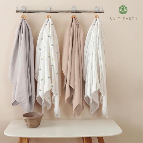 Image of Salt Earth GOTS Certified 100% Organic Cotton 2-Layered Swaddle Baby Blanket, 4 Pack, 47 inchx47 inch Receiving Blankets for Swaddling, Wrap for Boy & Girl, Newborn Baby Essentials, Registry(Solids & Rainbow)