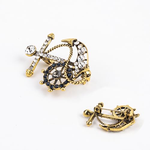 Image of Personality Pearl Crystal Anchor Fashion Brooch Pin Women's Clothing Accessories Jewelry Crystal Boat Anchor Brooch Rudder Brooch Pin