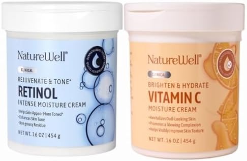 NATURE WELL Clinical Retinol & Vitamin C Moisturizing Cream Skincare Bundle for Face, Body, & Hands, Anti-Aging, Hydrating, Non-Greasy