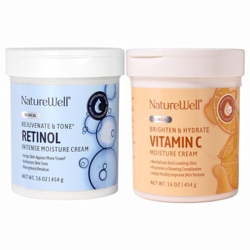 NATURE WELL Clinical Retinol & Vitamin C Moisturizing Cream Skincare Bundle for Face, Body, & Hands, Anti-Aging, Hydrating, Non-Greasy