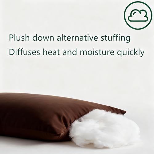 Image of Flat Ultra Thin Bed Pillows Standard Size Pillow Set of 2 Extra Soft Down Alternative for Stomach Back Sleeper Coffee Brown 20x26inches