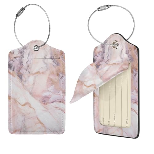 Étiquettes de bagage marbre blanc pour valises - Porte-adresse en cuir synthétique