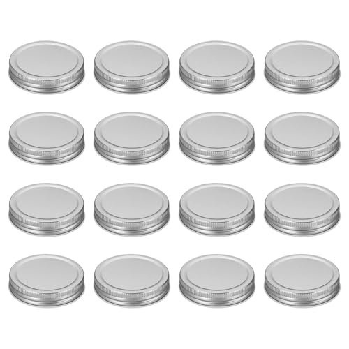 Image of HARFINGTON 16pcs Mason Jar Lids 2.76" Tinplate Regular Mouth Reusable Leak-proof Mason Canning Covers with Silicone Rings for Storage Bottle Water Bottle and Jars, Silver