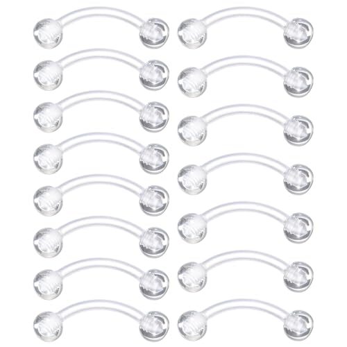 Yolev Lot de 15 piercings transparents de 16 g pour piercing de nombril invisible incurvé en plastique pour cartilage, tragus, hélix, daith, rook, bijoux...