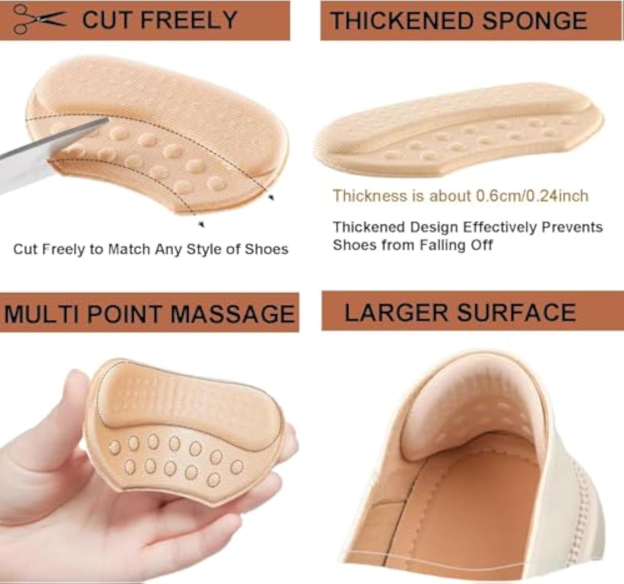Heel Grips for Loose Shoes, Self-Adhesive Anti-Slip Pads