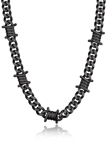 Bandmax Mens Black Barbed Wire Chain Necklace 18 Inches Black Cuban Link Chain with Thorns Stainless Steel Punk Goth Rock Style Chains Jewelry for Men Women Gift for Son Christmas Graduation