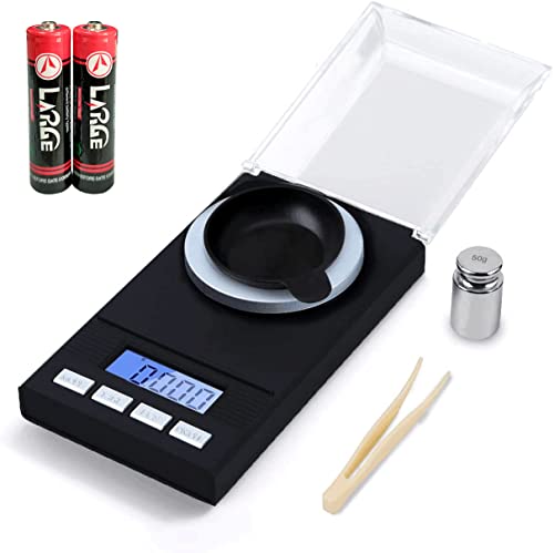 Hotloop Báscula Precision 50 X 0.001g Milligram Scale Digital Minigramas Scale Escala de Bolsillo   Escala de Pocket Laboratorio con Pinzas Calibración Peso y Platillo de Pesaje, Batería Incluida