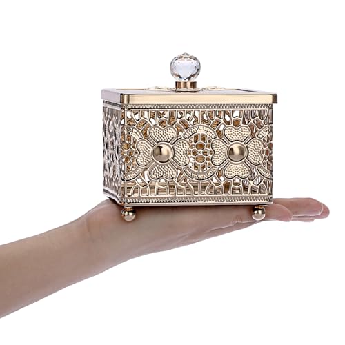 SUMTree Metal JewelrJy Box Trinket Organizer with Lid for Earrings Rings Jewelry Trinkets, Square Vintage Box for Birthday, Wedding, Mothers Days Gifts, 10 * 10 * 8.5cm (Gold) - Cosy Home Interiors SUMTree Metal JewelrJy Box Trinket Organizer with Lid for Earrings Rings Jewelry Trinkets, Square Vintage Box for Birthday, Wedding, Mothers Days Gifts, 10 * 10 * 8.5cm (Gold) - Image 2