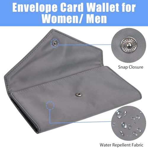 Envelope Card Wallet for Women and Men Ultra Slim Credit Card Case with Zip Coin Pocket 13 Card Slots 1 ID Window, Gray3