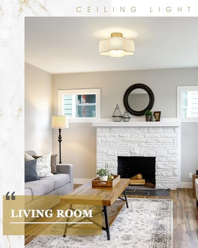 Image of Semi Flush Mount 4-Light 14Inch Ceiling Lights with Fabric Shade in Quatrefoil Shape, Brushed Nickel for Nursery, Hallway, Bedroom, Kitchen - AD-22007-4SF-SN