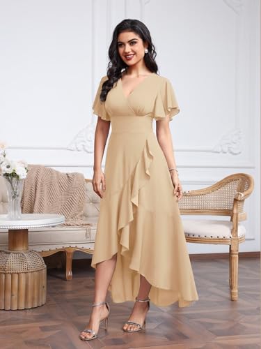 Image of BABYONLINE D.R.E.S.S. Formal Dresses for Women Cocktail Dress Split V Neck Wrap Ruffle Wedding Guest Dress 3089-XIN