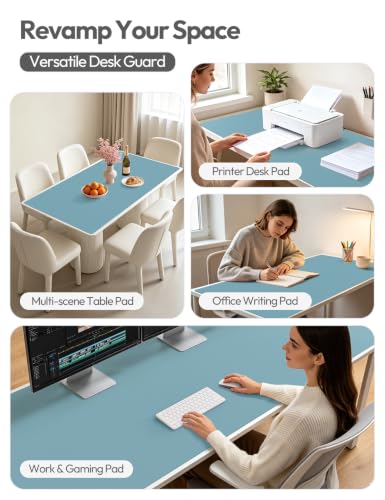 Image of YSAGi Leather Desk Protector, Office Mat, Large Mouse Mat, Non-Slip PU Leather Blotter, Laptop Desk Mat, Waterproof Writing Pad for Office and Home(Aquamarine, 55 inch x 17.2 inch)