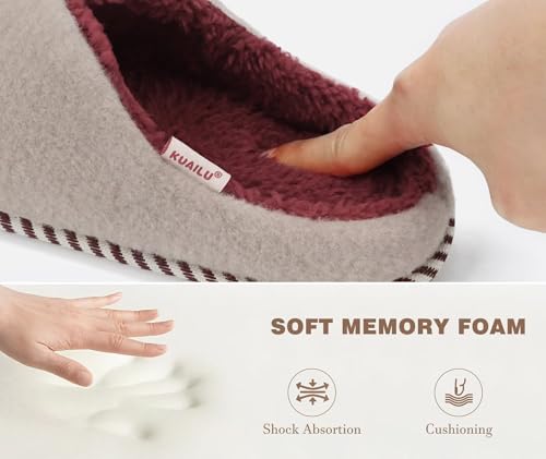Image of KuaiLu Womens Supportive Memory Foam Slippers Felt Fuzzy Lined Heel Cushion Lightweight House Shoes for Indoor Outdoor