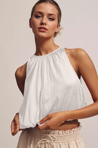 Ythomm Women’s Halter Crop Bubble Tops Summer Sleeveless Crewneck Puffy Hem Cropped Tank Tops Fitted Cute Going Out Shirt Top2