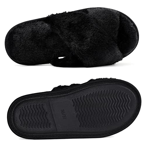 riemot Slippers Women Fluffy Slipper Memory Foam Cross Band Furry Open Toe Ladies Sliders Soft Fur Warm Slip Plush Home Anti-Slide House Shoes for Girls Indoor Outdoor - Image 6