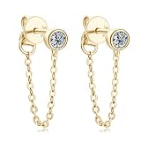 Chain Stud Moissanite Earrings 925 Sterling Silver Dangle Stud Earrings for Women, Lab Created Diamo