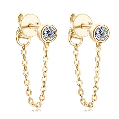 Chain Stud Moissanite Earrings 925 Sterling Silver Dangle Stud Earrings For Women, Lab Created Diamond Hypoallergenic Earring For Sensitive Ears, Jewelry Gifts For Her Valentine's Day Birthday, Gra Certificate, 4Cm #TOP23