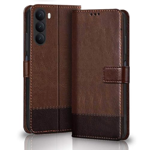 Image of TheGiftKart Flip Back Cover Case for OnePlus Nord CE 6 Lite 5G | Dual-Color Leather Finish | Inbuilt Stand & Pockets | Wallet Style Flip Cover for OnePlus Nord CE6 Lite (Faux Leather, Brown & Coffee)