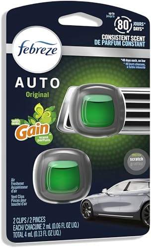 Image of Febreze Car Vent Clip Air Freshener, Odor Eliminator for Up to 30 Days Freshness, 2 Clips (Gain)