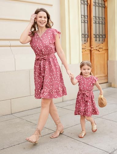 PATPAT Matching Mommy and Me Dresses Outfits Ruffle Flutter Sleeve Polka Dot Pattern Vacation Dresses2