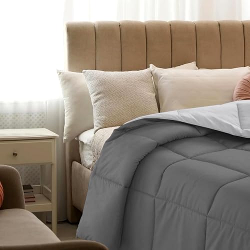 Image of Quilt for All Season 150 GSM Comforter Duvet /Ac Blanket King Size Bed Soft Microfiber Lightweight (90 inch X106 inch Inches) - King Size Bed Comforter - Dark Grey /Silver Grey Color