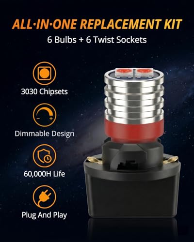 Image of WLJH T10 Led Bulb Pc194 Pc195 Pc168 Dash Lights Instrument Cluster Bulbs Lights Twist Locks Socket Base Dashboard Panel Gauge w5w 194 Led 12V Easy To Install (Red,Pack of 6) | 3030 SMD, 200lm, PC194 PC168 PC195, Plug and Play, Glove Box, Courtesy, Map, Dome, Dash Instrument Light,6-Pack