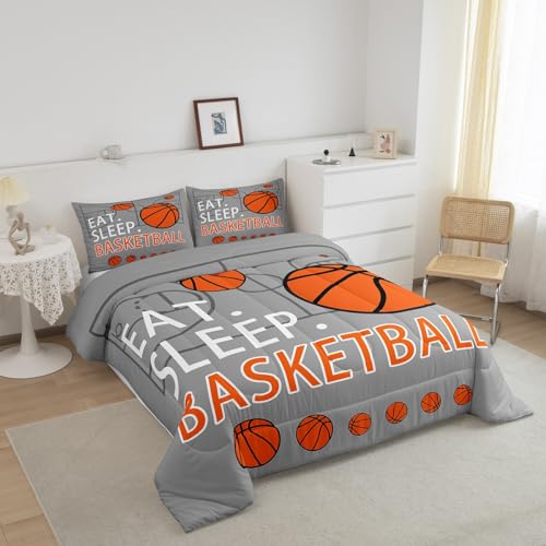 Image of Feelyou Basketball Comforter Set Grey Bedding Twin Size for Kids Teens