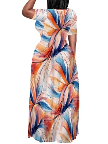Image of PinkPatty Plus Size Dress for Women Casual Crew Neck Short Sleeve Maxi Dress Oversized Summer Beach Dresses with Pockets