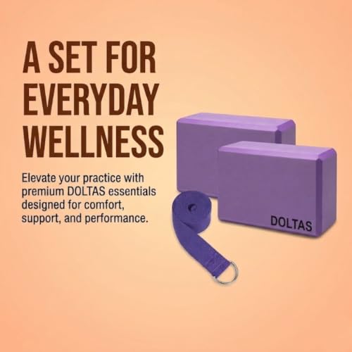 Image of DOLTAS High Density Foam Yoga Block Set of 2 with Yoga Strap - Non-Slip Lightweight Bricks for Improved Balance, Flexibility, Strength & Stability - Support for Pilates, Stretching & Meditation