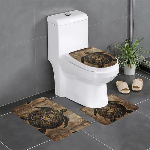 YYHWHJDE Set di 3 tappetini antiscivolo con motivo retrò su guscio di tartaruga, tappeti da bagno per il massimo comfort, bagni padronali