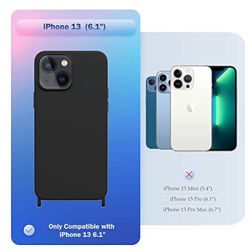 Image of Compatible with iPhone 13 Case Crossbody Phone Case with Lanyard Neck Strap Adjustable Shockproof Drop Protection Silicone Phone Cover for iPhone 13, 6.1'' Black